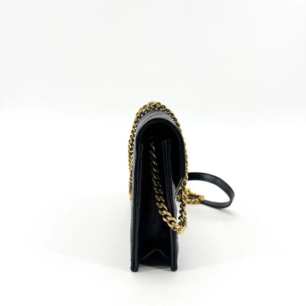 Saint Laurent Monogram Chain Wallet Black Gold Hardware